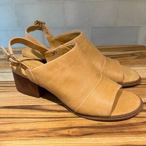 Chelsea & Violet Tan Leather Block Heel Mules
